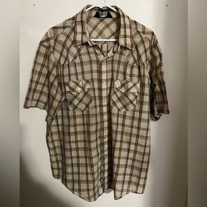 TOWNSLEY Vintage 80's Woven Plaid Pearl Snap Short Sleeve‎ Button Down Men's XL